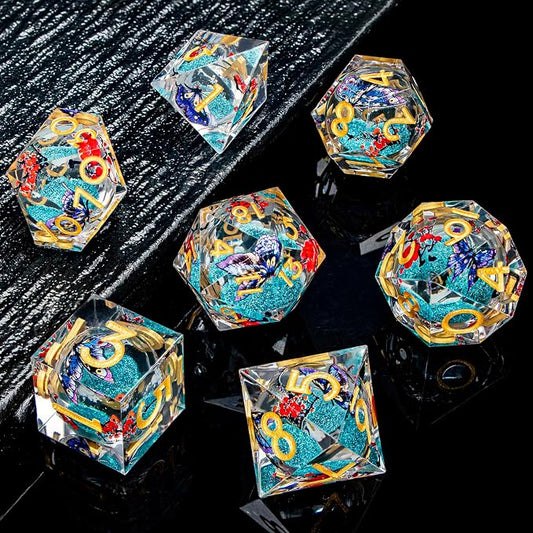 Butterfly DND Dice Blue Liquid Core Dice Set - Image 2