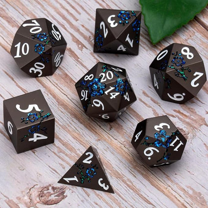 Metallic Glitter Flowe Dice Set, Metal Polyhedral RPG Dice by Maywin
