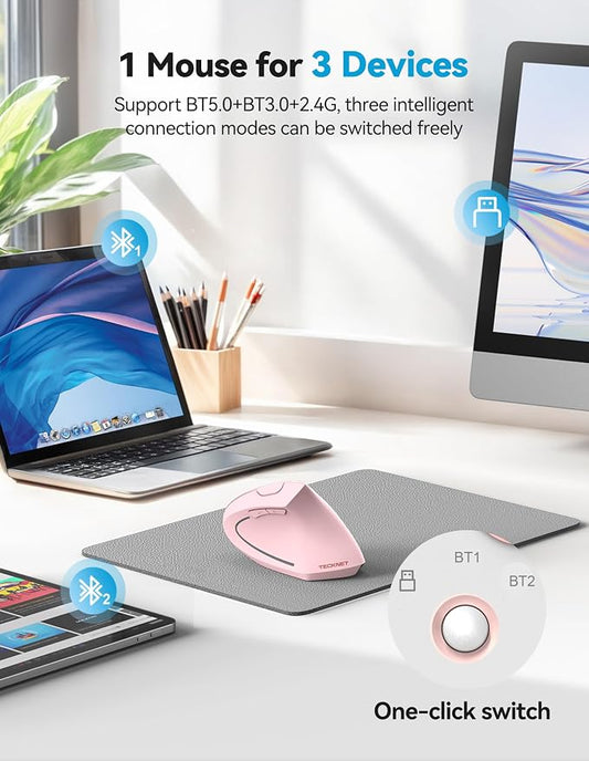 TECKNET Ergonomic Mouse, Rechargeable 2.4G+Bluetooth Vertical Mice 6 DPI - Image 2