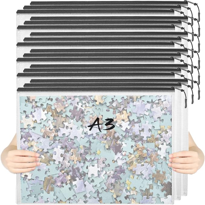 18pcs Mesh Zipper Pouch Puzzle Storage Bags A3 17x12 Inches Large File Bags by YOPCDJ