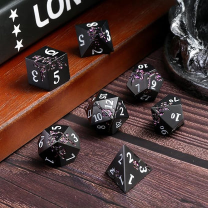 Glitter Purple Metal D&D Dice, DNDND 7 PCS Flower Metallic DND Dice Set - Image 3