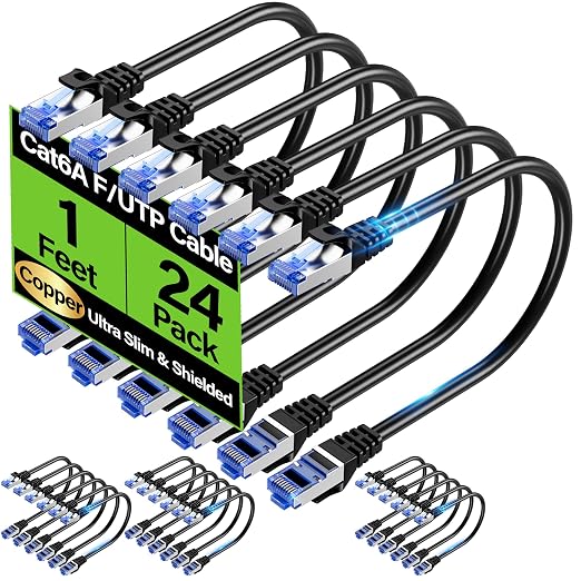 Cat6A Ethernet Cable Shielded 10Gbps 1 ft, Slim Shielded Ethernet Cable Cat 6 by Unknown