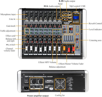Mixers Audio 8 Channel Mixer Power Mixer Amplifier 2 * 300 Watt Output Dj Mixer - Image 3