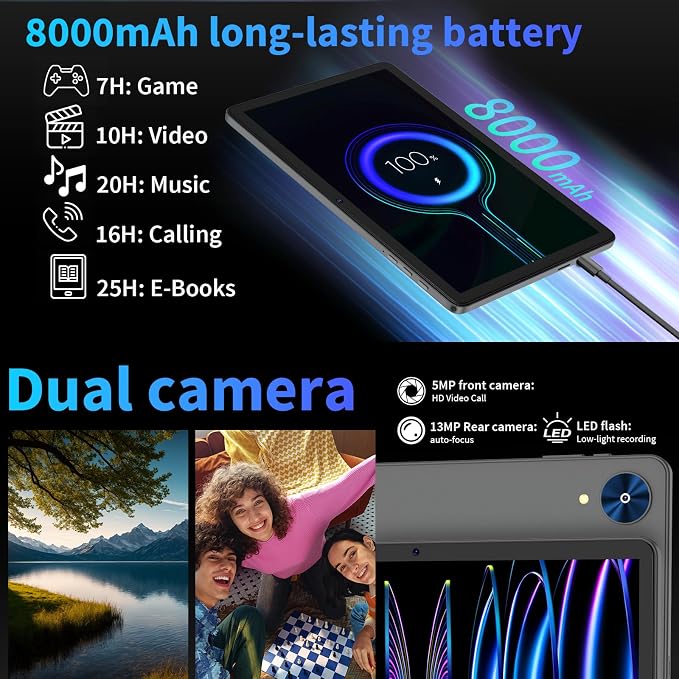 Android 15 Tablet with Keyboard, 26GB+256GB, 10.1 Inch Tablet 8000 mAh Battery - Image 5