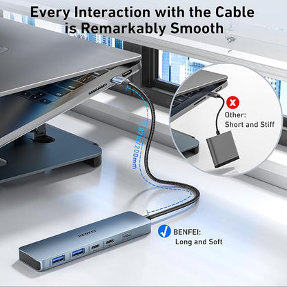 BENFEI USB C HUB 6-in-1 with HDMI, 100W Power Delivery, 10Gbps 2*USB-A and - Image 3