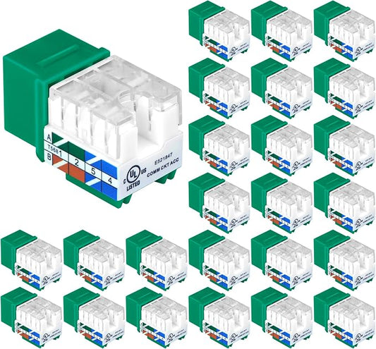 VCE UL Listed Cat6 RJ45 Keystone Jack Insert 25-Pack, 90 Degree Punch Down by VCE