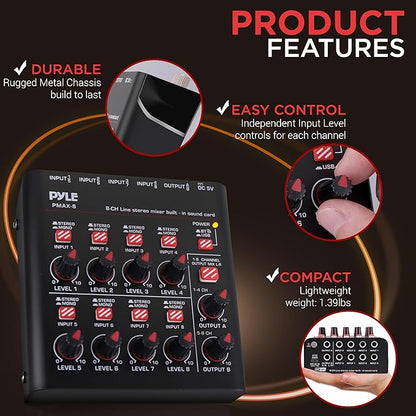 Pyle 8-Channel Wireless BT Streaming Mini Line Mixer - Image 4