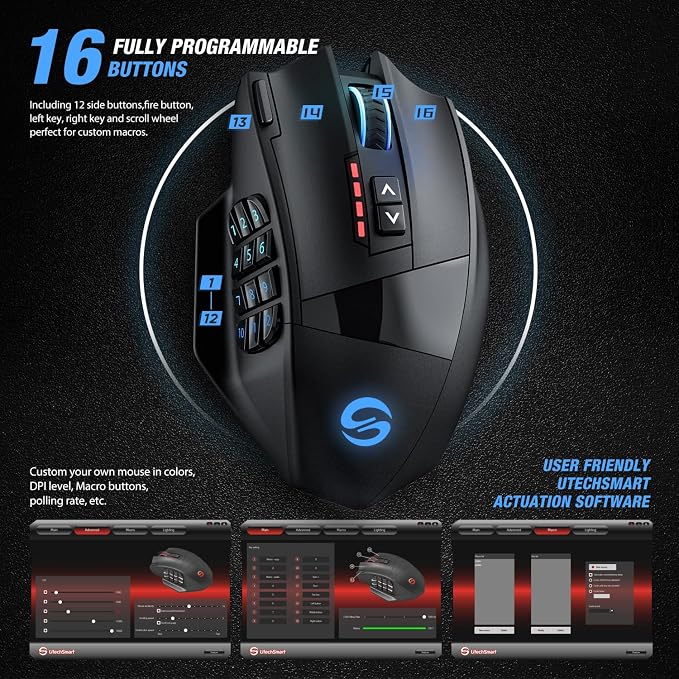 UtechSmart Venus Pro RGB Wireless MMO Gaming Mouse, 000 DPI Optical Sensor - Image 5
