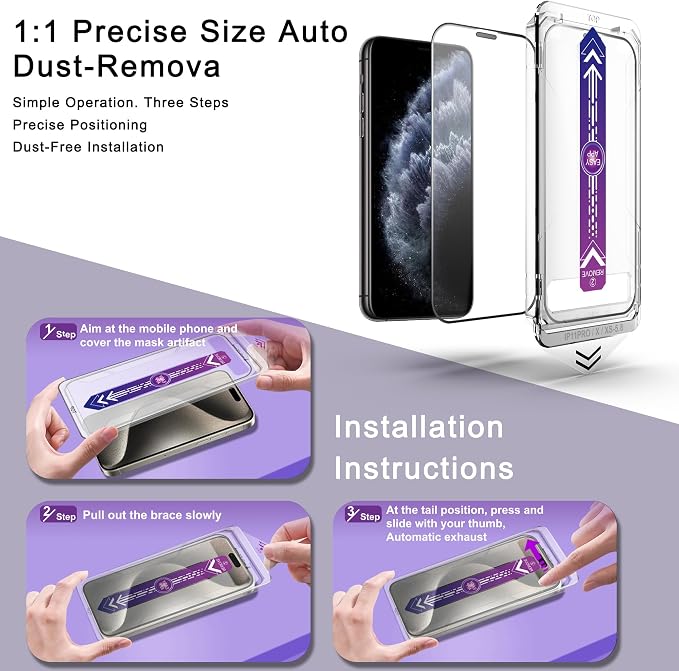 2 Pack Screen Protector for iPhone X/iPhone XS/iPhone 11 Pro, 9H Tempered Glass - Image 3