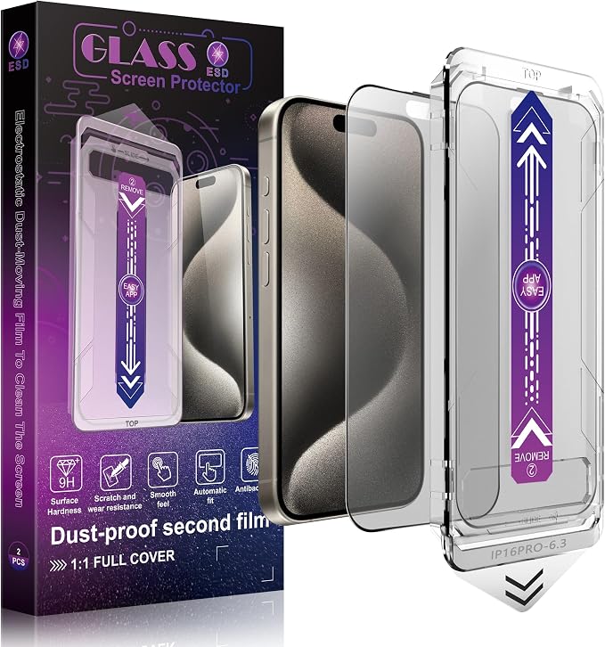 2 Pack Matte Screen Protector for iPhone 16 Pro 6.3-Inch Auto Dust Removal by SHANG+PIN+JIA