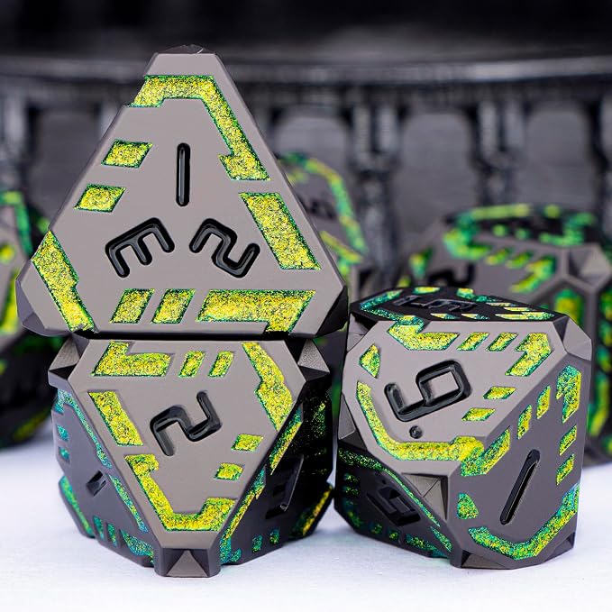 Metal DND Sci-fi Dice Set 7PCS Stripe Polyhedral Dice - Image 5