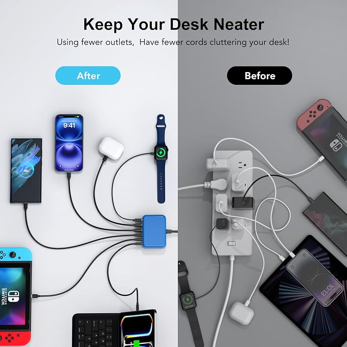 USB C Fast Charger 100W GaN 6 Port Type USB C Charging Station Hub Block Wall - Image 4