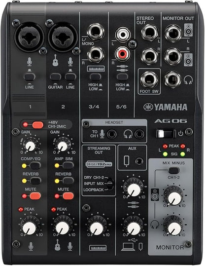 Yamaha AG06MK2 Black 6-Channel Live Streaming Loopback Mixer/USB Interface by Yamaha
