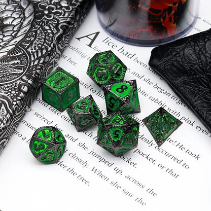 Haxtec Metal Dice Set Green Black Dragon Pattern Metal DND Dice - Image 5