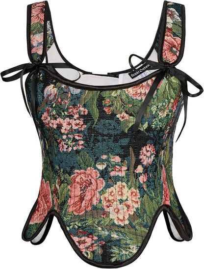SCARLET DARKNESS Bustier Tops for Women Renaissance Floral Lace Up Bodyshaper by SCARLETDARKNESS