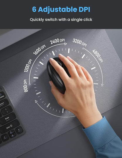 TECKNET Ergonomic Mouse, Rechargeable Battery, Quiet Clicks, 4800 DPI Adjustable - Image 5