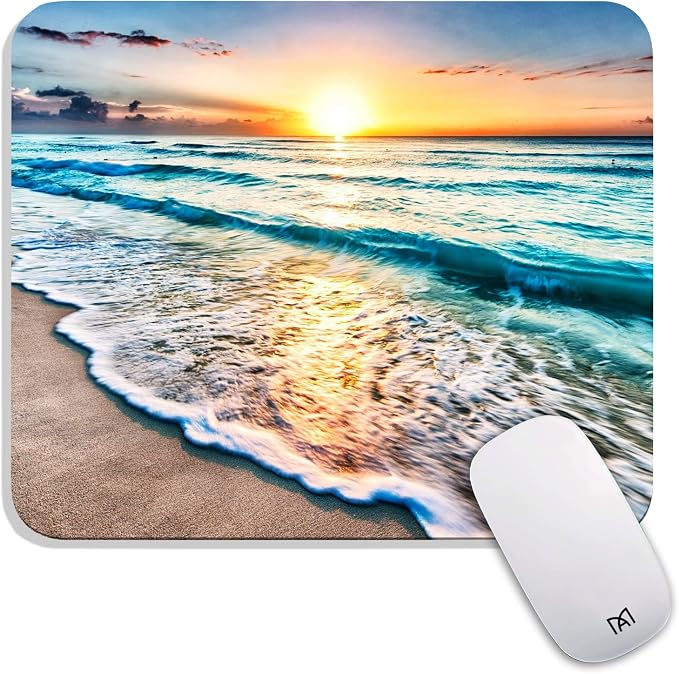 Square Mouse Pad Beach Sunset, Personalized Premium-Textured Custom Mouse Mat by Armanza