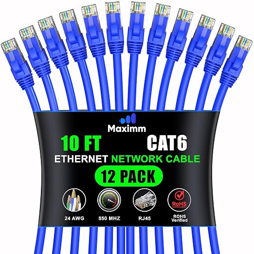 Maximm Cat 6 Ethernet Cable 10 Ft, Patch and Network Cable by MaximmCable