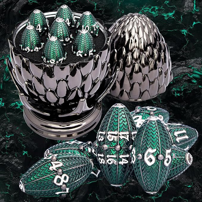 ARUOHHA DND Metal Dice Black Green Dragon Egg Dice by ARUOHHA