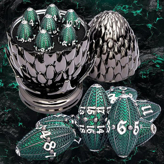 ARUOHHA DND Metal Dice Black Green Dragon Egg Dice by ARUOHHA
