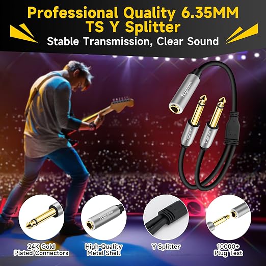 2-Pack 1/4 inch TS Mono Splitter Y Adapter, 6.35mm Mono Female to Dual 6.35 mm - Image 2