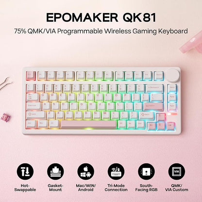 EPOMAKER QK81 75% Wireless Mechanical Gaming Keyboard, QMK/VIA Programmable and - Image 2