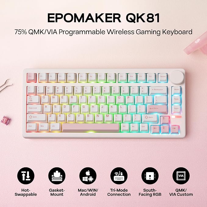EPOMAKER QK81 75% Wireless Mechanical Gaming Keyboard, QMK/VIA Programmable and - Image 2