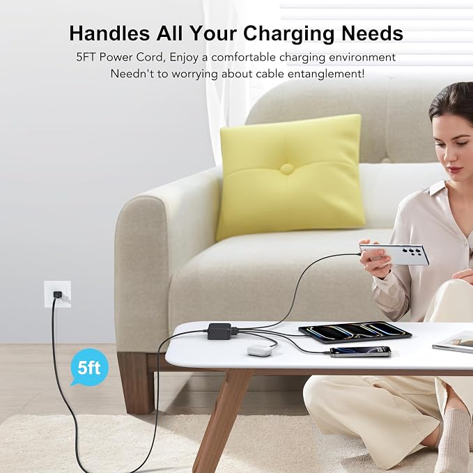USB C Fast Charger, 100W GaN 6 Port Type USB C Charging Station Hub Block Cube - Image 8