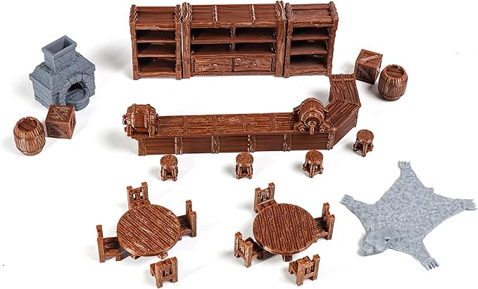 Tavern Bar Furniture Set, D&D Terrain, 3D Printed Tabletop RPG Scenery and by Unknown