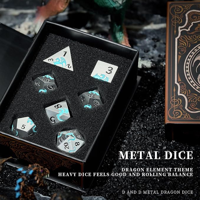 Blue Dragon Metal DND Dice Set, HNCCESG Cool D&D Dice Set of 7 Piece, Dungeons - Image 5