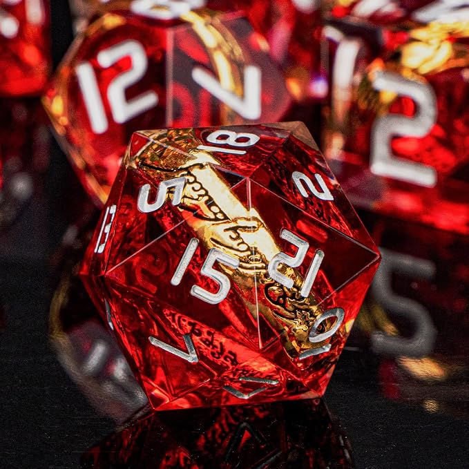 Magic Golden Ring DND Dice Set Sharp Edge Red Resin Dice - Image 3