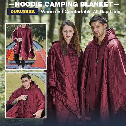 DUKUSEEK Outdoor Wearable Camping Blanket, Large Packable Backpacking Hooded - Image 2