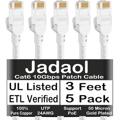 Jadaol Cat6 Ethernet Patch Cables 3ft 5-Pack, 10Gbps 24AWG Pure Copper RJ45 by Jadaol