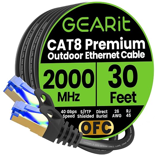 GEARit Cat8 Outdoor Ethernet Cable Waterproof, Direct Burial, LLDPE UV Jacket by GEARit