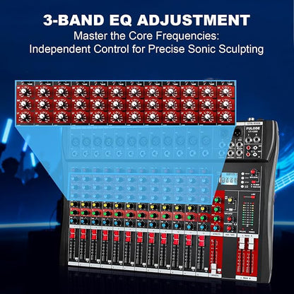 12 Channel Audio Mixer, Professional Music Mixer Board DJ Mixing Console - Image 3