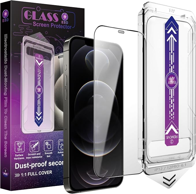 2 Pack Screen Protector for iPhone 12 Pro/iPhon 12, 9H Tempered Glass, Full by Unknown