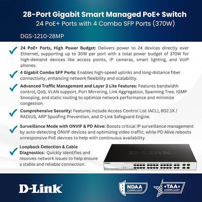 D-Link 28-Port Gigabit Smart Managed PoE+ Switch, 24 PoE+ Ports + 4 SFP Combo - Image 11