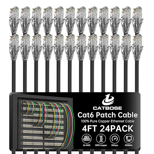 4 Feet Cat6 Patch Cables, Solid Pure Copper Patch Cord, Cat 6 Ethernet Cable by CatBose