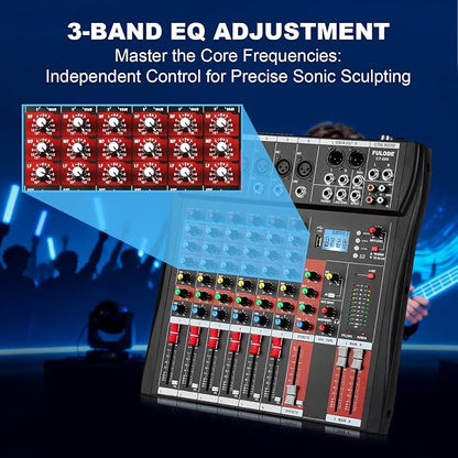 6 Channel Audio Mixer, Professional Music Mixer Board DJ Mixing Console - Image 4