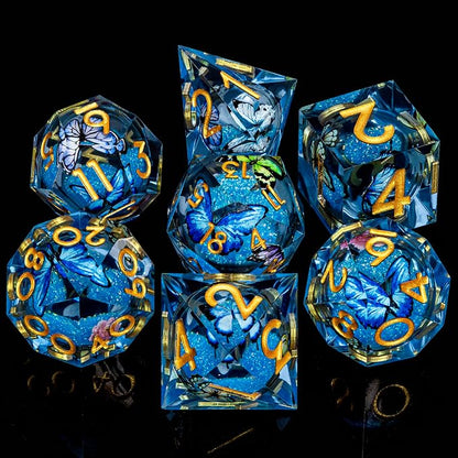 Butterfly DND Dice Blue Liquid Core Dice Set - Image 2