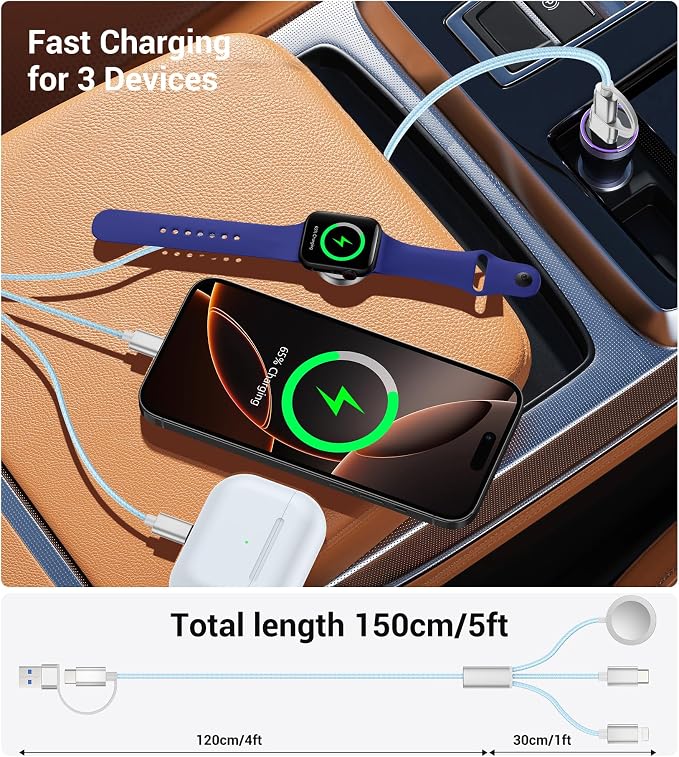 Temdan for Travel Vacation Essentials, 3 in 2 USB C Cable for Apple Watch - Image 3