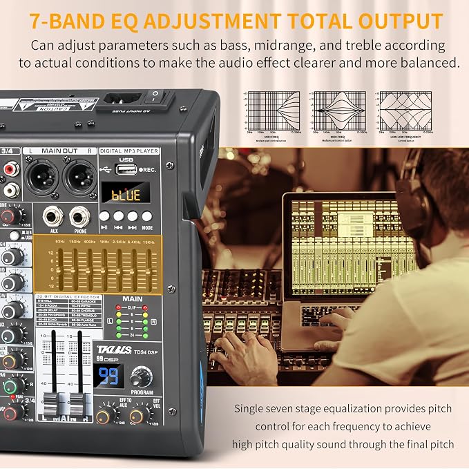 Audio Mixer, 4 Channel Sound Board Mixing Console - Image 4