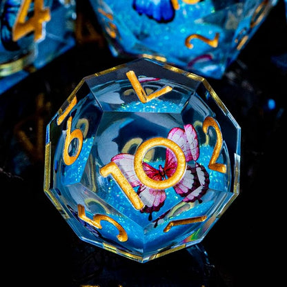 Butterfly DND Dice Blue Liquid Core Dice Set - Image 3