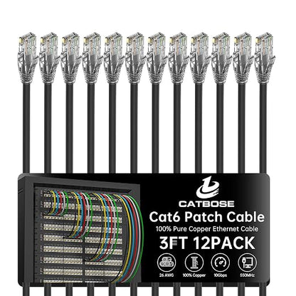 3 Feet Cat6 Patch Cables, Solid Pure Copper Patch Cord, Cat 6 Ethernet Cable by CatBose