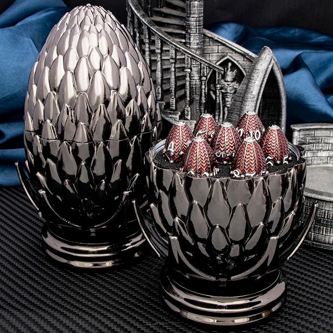 ARUOHHA DND Metal Dice Black Red Dragon Egg Dice - Image 3