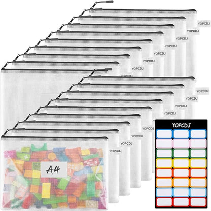 18 Pack A4 Mesh Zipper Pouch Bags, Zipper Pouches of Office Supplies, File Bags by YOPCDJ