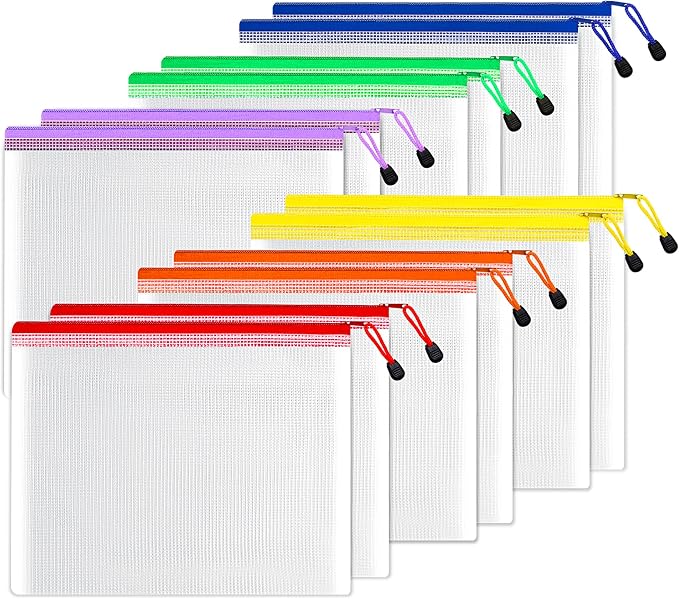 SUNEE Plastic Mesh Zipper Pouch 9x13 in, Extra Large Water-Resistant Zip Bag by SUNEE