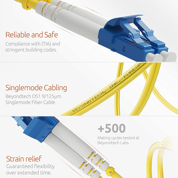 BEYONDTECH 15m LC to LC Fiber Patch Cable – UPC Single-Mode Duplex Fiber Optic - Image 3