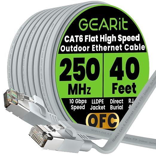 GEARit Cat 6 Outdoor Flat Ethernet Cable Direct Burial Rated LLDPE Jacket by GEARit