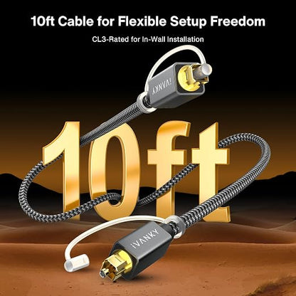 iVANKY Optical Audio Cable, 10ft Toslink Fiber Optic Cable, S/PDIF Digital - Image 2